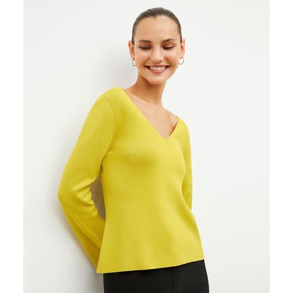 MM Lafleur Tops - M.M. LaFleur Kara 365 Knit Chartreuse V-Cut Pullover Sweater XL Viscose Top